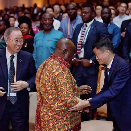 From left, former UN secretary general Ban Ki-moon, Ghanaian President Nana Akufo-Addo, and Alibaba founder Jack Ma at the first Africa Netpreneur Prize awards. Photo: Handout