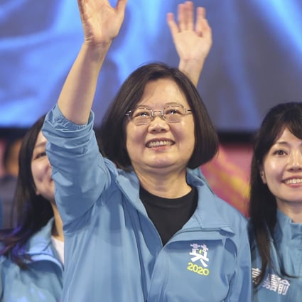 Taiwanese President Tsai Ing-wen (left) waves to supporters while launching her re-election campaign in Taipei on Sunday. Photo: AP