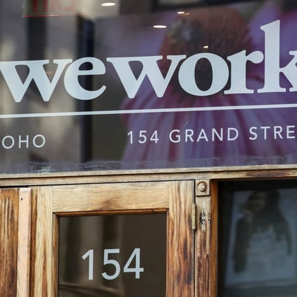 WeWork logo at the entrance to one of their office spaces in the Soho neighbourhood of New York. Photo: AP