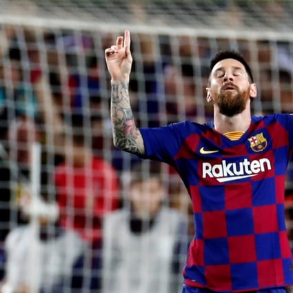 Barcelona forward Leo Messi celebrates after scoring. Photo EPA
