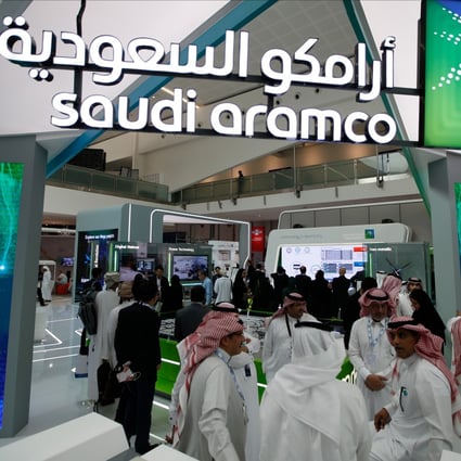 Visitors gather at Saudi Aramco’s booth during the Abu Dhabi International Petroleum Exhibition and Conference in Abu Dhabi, on November 11, 2019. Photo: EPA-EFE