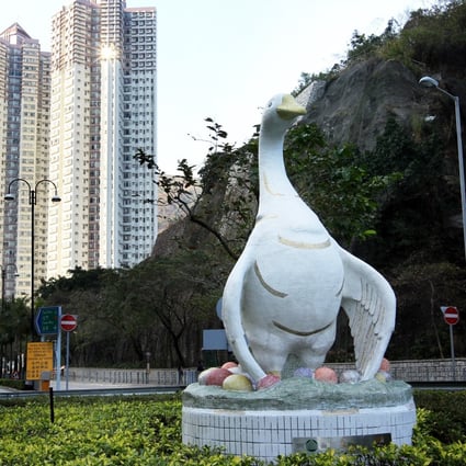 Built at a cost of HK$1.2 million in 2013, this giant statue of a goose in Sham Tseng in Tsuen Wan was criticised for resembling a duck. District councillors then requested more funds to modify it. Photo: SCMP