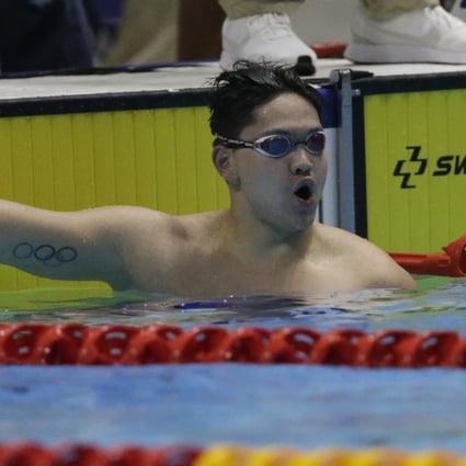 Singapore's Joseph Schooling celebrates after winning in the men's 4x100m freestyle final, his first of four golds at the 2019 Southeast Asian Games. Photo: AP