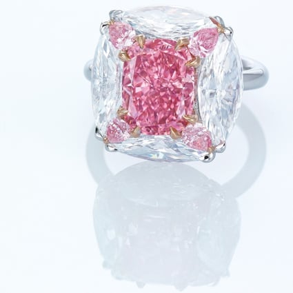 A fancy vivid purplish pink diamond set in a ring with white diamonds by Moussaieff fetched HK$58.82 million (US$7.5 million) at Christie’s Hong Kong Magnificent Jewels auction.