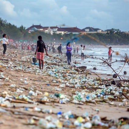 Plastic waste lines Kuta beach, on the Indonesian resort island of Bali, in 2017. Photo: Shutterstock