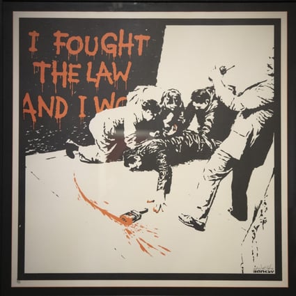 “I Fought the Law” is among 71 works by street artist Banksy on show in Hong Kong in the unauthorised exhibition “Banksy: Genius or Vandal?”. Photo: courtesy banksyhk