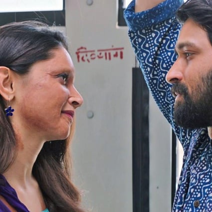 Bollywood star Deepika Padukone as acid attack survivor Laxmi Agarwal and Vikrant Massey as her partner, Alok Dixit, in a scene from Chhapaak (Splash). Filming the story of the woman disfigured in an acid attack as a teenager was emotional for Padukone.