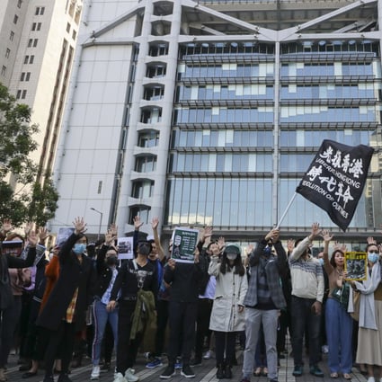 Anti-government protesters hold a lunch protest outside the HSBC in Central on December 20, 2019. Photo: Edmond So