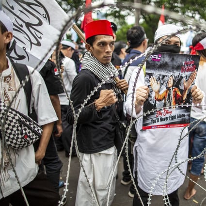 Indonesian Muslims protest last month against China’s treatment of Uygurs. Photo: DPA
