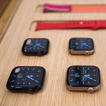 A selection of Apple Watch Series 5 smartwatch devices sit on display inside the Regent Street Apple store during a product launch event in London, UK. Photo: Bloomberg