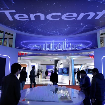 Visitors check out internet giant Tencent Holdings’ booth at the World 5G Exhibition in Beijing on November 22, 2019. Photo: Reuters