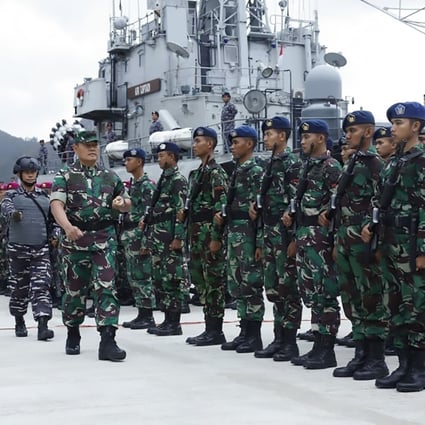 Indonesian troops at Natuna military base in the Riau islands. Photo: Handout