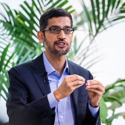 Alphabet CEO Sundar Pichai gestures while speaking during a discussion on artificial intelligence at the Bruegel European economic think tank in Brussels, Belgium, on January 20, 2020. Photo: Bloomberg