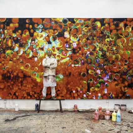 Chinese contemporary artist Zhang Huan presents his Eaux-de-vie work, at Hennessy's headquarters in Cognac, France. Photo: Handout