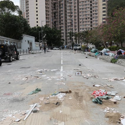 The street outside Fai Ming Estate in Fanling, after a January 28 protest over plans to turn the housing development into a quarantine facility. Photo: Winson Wong