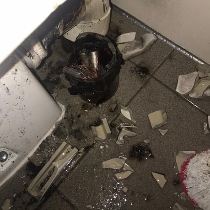 The explosion at Caritas Medical Centre damaged toilet facilities on Monday. Photo: SCMP
