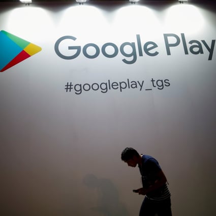 The logo of Google Play, the official app store for the Android operating system, is displayed at an event in Japan in September of last year. Photo: Reuters