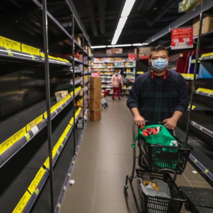 Empty shelves at the Fusion supermarket in Lok Fu. Photo: Edward Wong