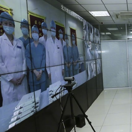 President Xi Jinping visits Ditan Hospital in Beijing on February 10 and holds a video conference with doctors in Wuhan who are fighting the coronavirus epidemic. Photo: Xinhua