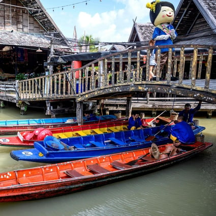 Empty tourist boats at the Floating Market in Pattaya, on Wednesday. Pattaya is one of the main destinations for Chinese tourists but is almost deserted because of the Covid-19 outbreak. Photo: AFP