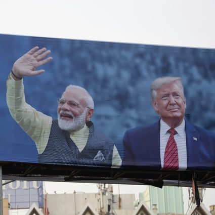 A sign welcoming US President Donald Trump ahead of his visit to Ahmedabad, India, to attend an event called “Namaste Trump”, along the lines of a “Howdy Modi” rally attended by Indian Prime Minister Narendra Modi in Houston last September. Photo: AP