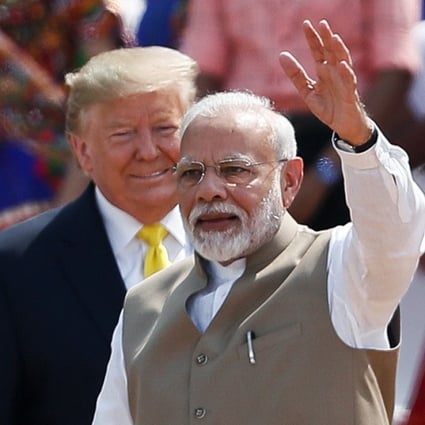 US President Donald Trump and Indian Prime Minister Narendra Modi at the ‘Namaste Trump’ event in Ahmedabad on Monday. Photo: Reuters