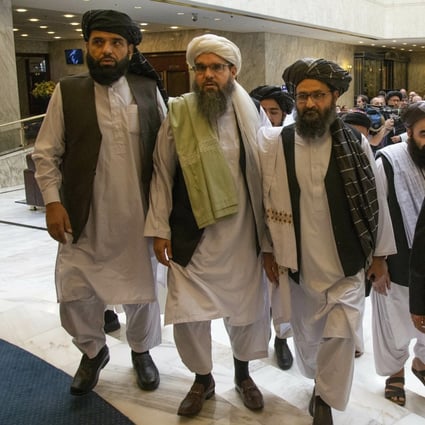 Members of the Taliban delegation arrive for peace talks in Moscow in October 2019 which led to a peace accord with the United States. Photo: AP