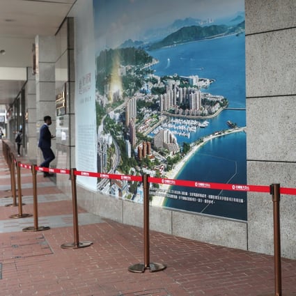 Empty queue at the second batch of China Evergrande's Emerald Bay flats in Tuen Mun on March 7, a typical sight at recent property launches as Hong Kong’s economy suffers from coronavirus outbreak and protests. Photo: Xiaomei Chen