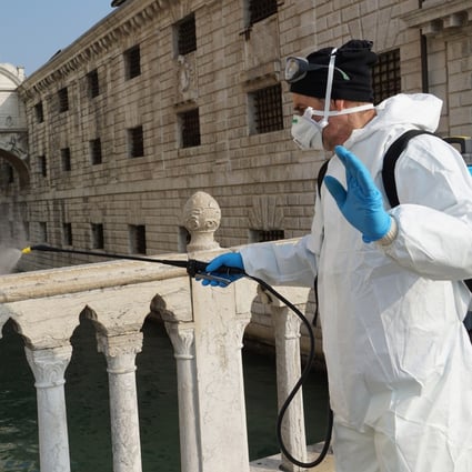 Anti coronavirus measures in the historic Marciana area of Venice as all of Italy is completely locked down and scientists look for patterns in areas of high infection. Photo: EPA-EFE