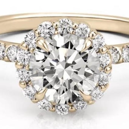 A Da Amore halo engagement ring with pave diamonds. The brand is one of a number selling ethically and sustainably produced rings targeted at millennial and Generation Z customers.