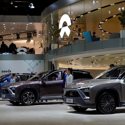 NIO ES8 electric SUVs are seen displayed at the second media day for the Shanghai auto show in Shanghai, China April 17, 2019. Photo: Reuters