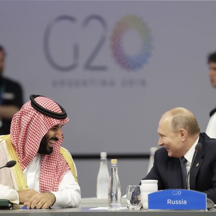 Saudi Arabia’s Crown Prince Mohammed bin Salman and Russia’s President Vladimir Putin at the G20 summit in 2018. Photo: AP
