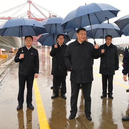 Chinese President Xi Jinping made a surprise visit on Sunday to the Ningbo-Zhoushan port Zhejiang province, eastern China on Sunday. Photo: Xinhua