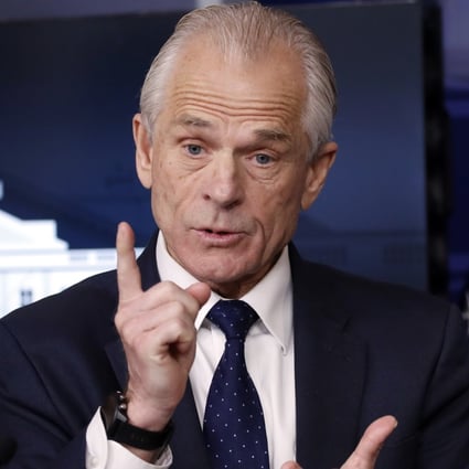 White House trade adviser Peter Navarro, who is now serving as Defence Production Act policy coordinator, speaking at the coronavirus briefing on Thursday. Photo: AP