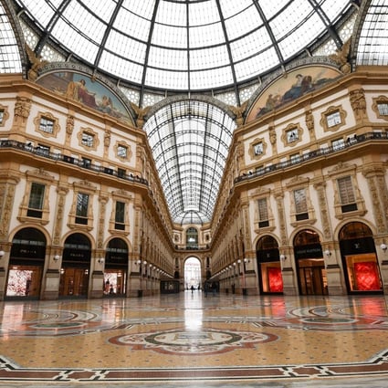 A deserted Galleria Vittorio Emanuele II shopping mall in Milan. Independent Italian fashion labels are working out how to survive the coronavirus lockdown and how to change the way they work in future. Photo: AFP