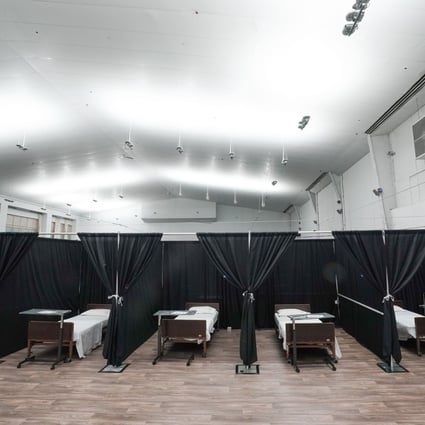 A temporary field hospital for Covid-19 patients at the Billie Jean King national tennis centre in the Borough of Queens, New York. Photo: AFP