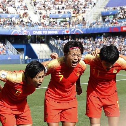 Wang Shuang (second from right) and her teammates cheer for China ahead of the 2019 Fifa Women’s World Cup round of 16 against Italy in Montpellier, France. China lost 2-0. Photo: Xinhua