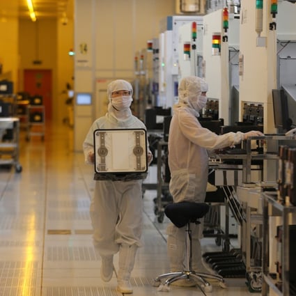 Workers in dustproof clothing conduct operations at an Semiconductor Manufacturing International Corporation (SMIC) plant in Beijing. Photo: Imagine China