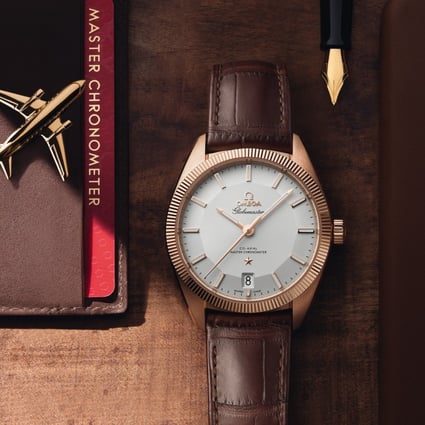 This 18K Sedna™ gold Globemaster is includes a fluted bezel and opaline silvery ‘Pie Pan’ dial: a feature inspired by the first 1952 Constellation model. Photo: Omega
