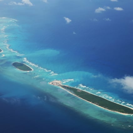 An aerial view of Qilianyu islands in the Paracel chain, which China considers to be its territory. Photo: AFP