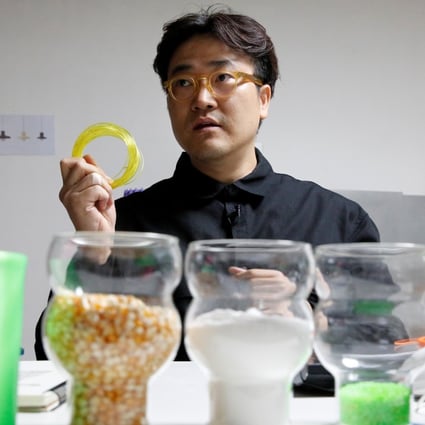 Polylactic acid is a bioplastic made from renewable resources, including cornflour, and can degrade after a few years – which is why Ryu Jong-dae is experimenting with it in his furniture designs as he wants to reduce plastic waste. Photo: Reuters