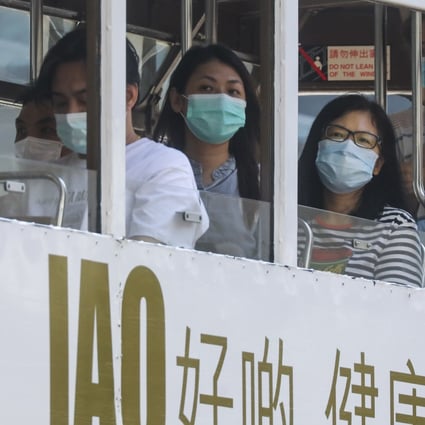 Passengers on a tram in Hong Kong wear masks to guard against the coronavirus. Photo: Dickson Lee