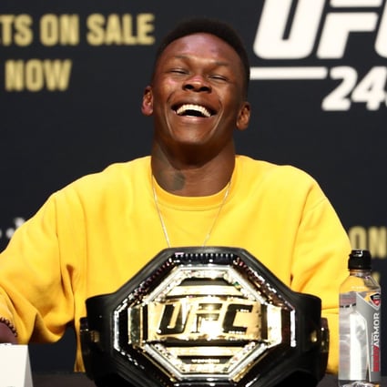 Israel Adesanya talks during a press conference for UFC 248. Photo: AFP