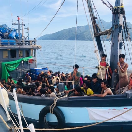 A boat carrying suspected Rohingya migrants was detained in Malaysian territorial waters off the island of Langkawi on April 5. Photo: Malaysian Maritime Enforcement Agency/AP