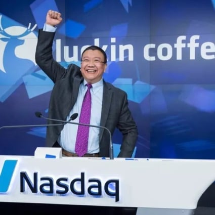 Lu Zhengyao, the Chinese billionaire investor behind Luckin Coffee, at Nasdaq. Photo: finance.china.com.cn