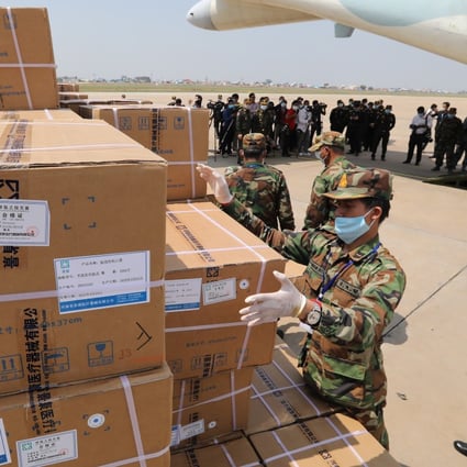 Chinese medical supplies are unloaded in Phnom Penh, Cambodia. Photo: EPA-EFE