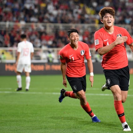 South Korea's defender Kim Min-jae celebrates after scoring against China at the 2019 AFC Asian Cup in January, 2019. Photo: AFP