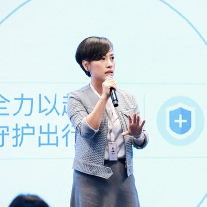 Jean Liu Qing, president of Didi Chuxing, speaks at a briefing on use safety in Beijing, July 2, 2019. Photo: Handout