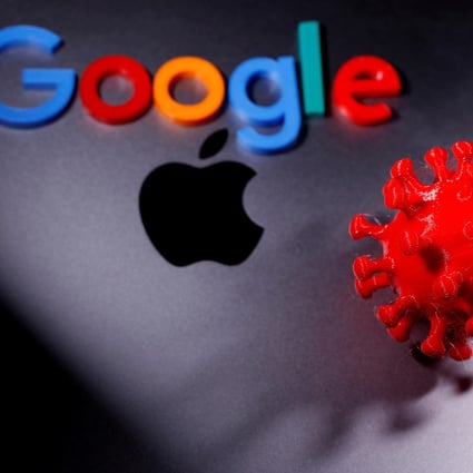 3D printed coronavirus model and Google logo are placed near an Apple Macbook Pro in this illustration taken April 12, 2020. Photo: Reuters