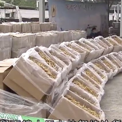Thirty-four tonnes of American ginseng worth more than HK$47 million was seized and seven people arrested by Hong Kong authorities on Thursday. Photo: TVB News